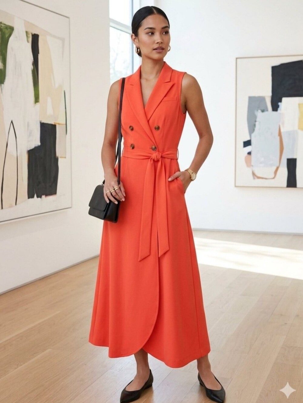 NWT Windsor Orange Sleeveless Double-Breasted Trench Wrap Maxi Dress – Small 2/4